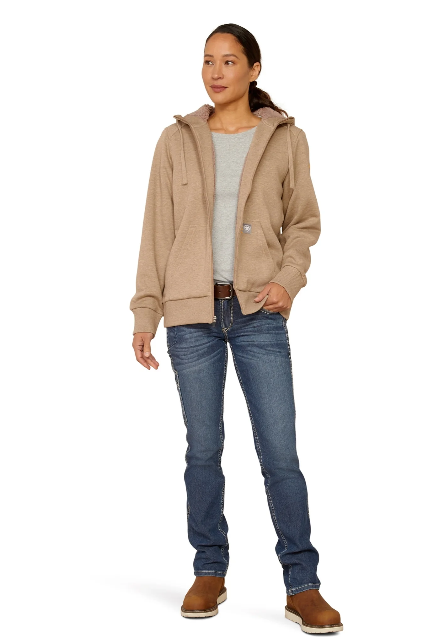 REBAR ALL-WATHER SHERPA FULL ZIP HOODIE Damen Beige - Image 4